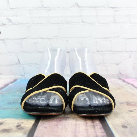 VTG Daniel Green Black Velvet Criss Cross Low Wedge Sandals 7 - Picture 4 of 9